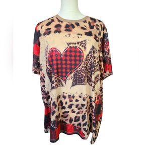 Leopard and Plaid Heart Love Graphic T-Shirt - Women's Size 3X